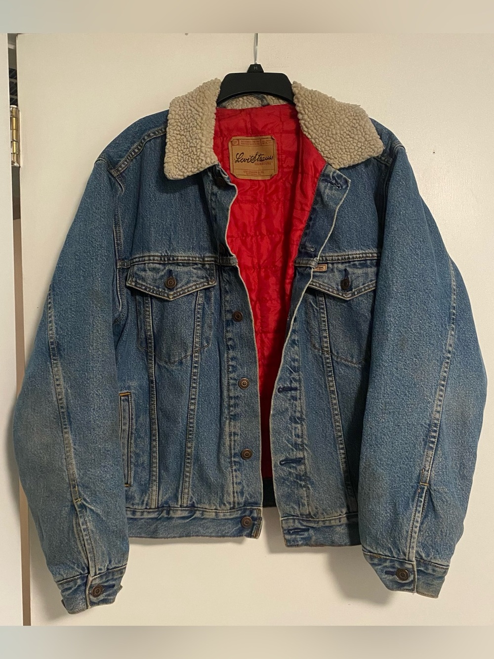 Levi Strauss & Co Men’s L ? Sherpa Lined Denim Trucker Jean Jacket Blue Y2K - Picture 2 of 9